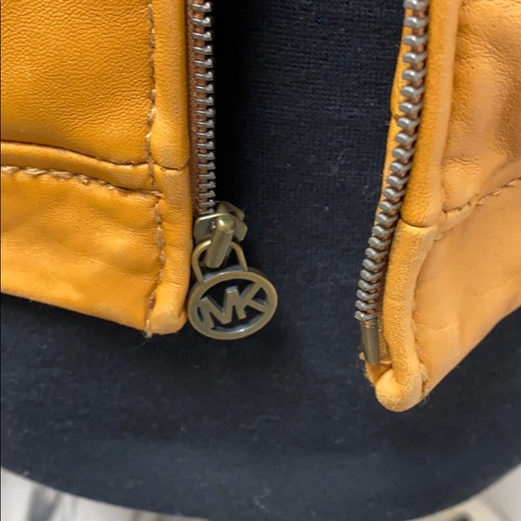 Michael KORS Leather Moto Jacket Biker Coat MK Khaki Cargo Zipper Retro City VTG - Picture 11 of 16